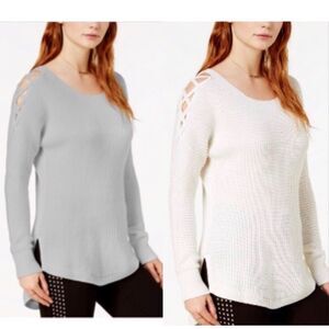 Grey or ivory cable knit sweater